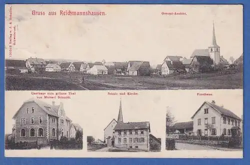 AK Bayern Reichmannshausen 4 Ansichten gelaufen 1908