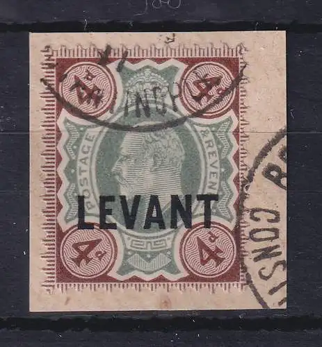 Britische Post in der Türkei 1905 Edward VII. 4 P Mi.-Nr. 19 O auf Briefstück