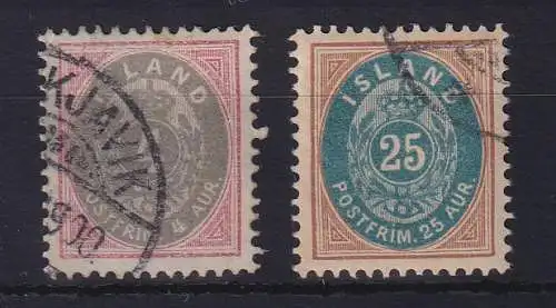 Island 1900 Ziffer und Krone 4 und 25 Aurar Mi.-Nr. 20-21 gestempelt