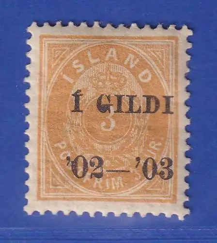 Island 1902/03 Ziffer und Krone mit Aufdruck 3 Aurar Mi.-Nr. 23B ungebraucht *