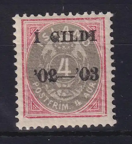 Island 1902/03 Ziffer und Krone mit Aufdruck 4 Aurar Mi.-Nr. 25B ungebraucht *