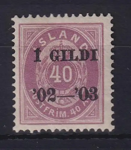 Island 1902/03 Ziffer und Krone mit Aufdruck 40 Aurar Mi.-Nr. 32A ungebraucht *