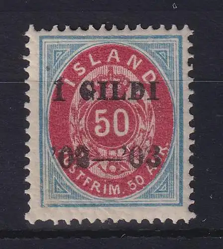Island 1902/03 Ziffer und Krone mit Aufdruck 50 Aurar Mi.-Nr. 33A ungebraucht *