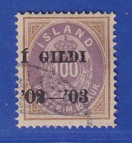 Island 1902/03 Ziffer und Krone mit Aufdruck 100 Aurar Mi.-Nr. 34A gestempelt