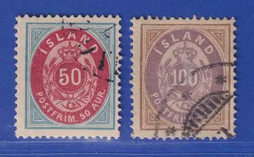 Island 1892 Ziffer und Krone 50 und 100 Aurar Mi.-Nr. 16-17 A gestempelt