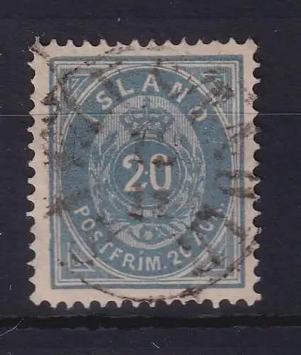 Island 1885 Ziffer und Krone 20 Aurar blau Mi.-Nr. 14Aa gestempelt