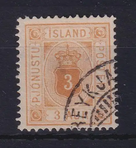 Island 1882 Dienstmarke Ziffer und Krone 3 Aurar Mi.-Nr. 3A O REYKJAVIK