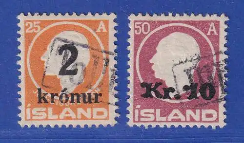 Island 1925/26 Neuer Wertaufdruck  Mi.-Nr. 119-120  mit TOLLUR-O