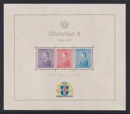 Island 1937 Regierungsjubiläum König Christian X. Mi.-Nr. Block 1 postfrisch **