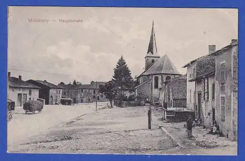 Feldpost 1.Weltkrieg AK Moussey (Vogesen, F) Hauptstraße mit Feldpost-O 1915