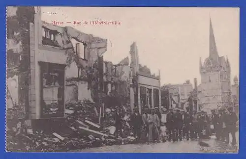 Feldpost 1.Weltkrieg AK Herve (Belgien) Kriegszerstörungen mit Feldpost-O 1915