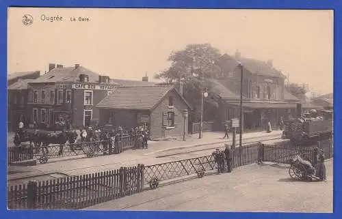 Feldpost 1.Weltkrieg AK Ougrée (bei Lüttich, Belgien) Bahnhof m. Feldpost-O 1916