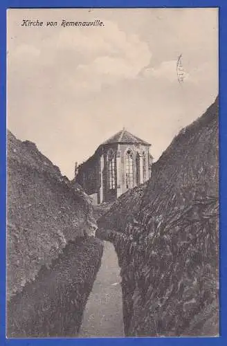 Feldpost 1.WK AK Remenauville (bei Metz, F) zerstörte Kapelle m. Feldpost-O 1915