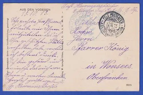 Feldpost 1.Weltkrieg AK Soldatengottesdienst in den Vogesen mit Feldpost-O 1915