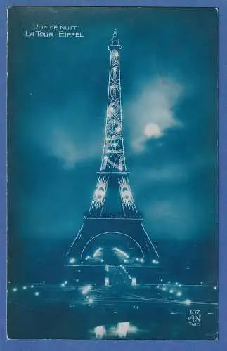 AK Frankreich Paris Eiffelturm beleuchtet bei Nacht gelaufen 1928