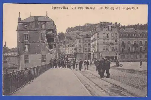 Feldpost 1.Weltkrieg AK Longwy (Langich, F) Kriegsschäden mit Feldpost-O 1915