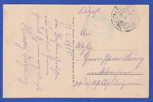 Feldpost 1.Weltkrieg AK Longwy (Langich, F) Kriegsschäden mit Feldpost-O 1915