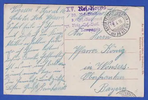 Feldpost 1.Weltkrieg AK Moussey (Vogesen, F) Ortsansicht mit Feldpost-O 1916