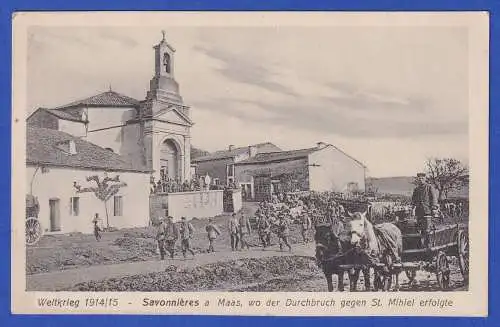 Feldpost 1.Weltkrieg AK Savonnières-devant-Bar (F) Ortsansicht, Feldpost-O 1915