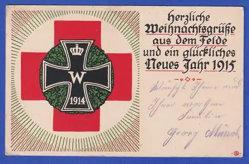 Feldpost 1.Weltkrieg Bildpostkarte zu Weihnachten 1915 Rotes Kreuz