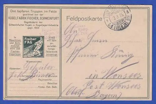 Feldpost 1.Weltkrieg (Werbe-)Feldpostkarte Kugelfabrik Fischer Schweinfurt 1916