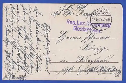 Feldpost 1.Weltkrieg Weihnachtsgrußkarte mit Feldpost-O GOSLAR 1915