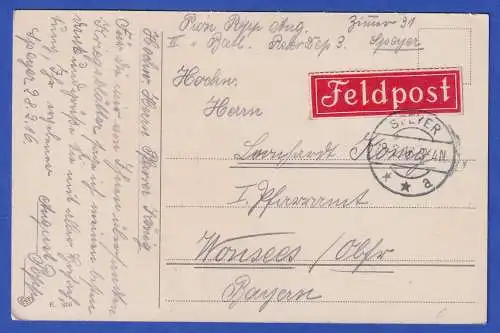 Feldpost 1.Weltkrieg Bildpostkarte Preußischer Adler mit Feldpost-Vignette 1916