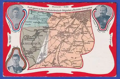 Feldpost 1.WK Grußkarte aus dem Vierländereck D, NL, B, Neutral-Moresnet 1915