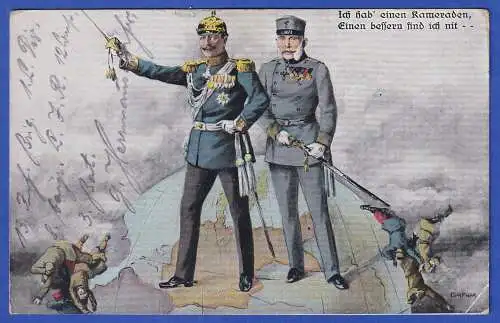 Feldpost 1.WK Propagandapostkarte Wilhelm II., Franz Joseph von Österreich 1915