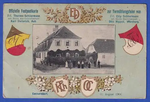 Private Studentische Festpostkarte zu einer Doppelhochzeit Escherndorf/Main 1904