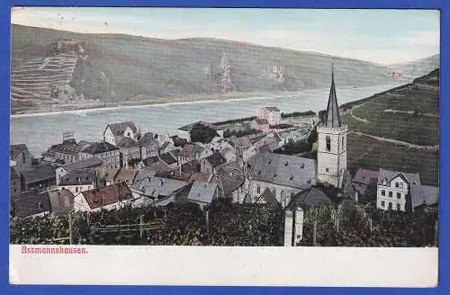 AK Assmannshausen/Rhein mit Bahnpost-O Köln-Frankfurt 1907
