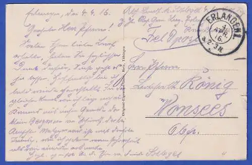 Feldpost 1.Weltkrieg AK Erlangen Stadtansicht als Feldpost 1916