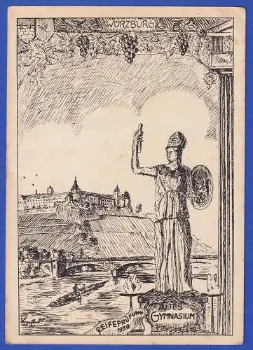 Private Bildpostkarte zum Abitur 1939 Würzburg Festung Marienberg