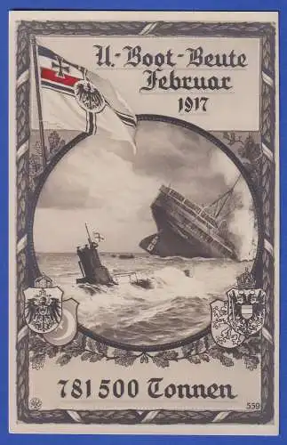 Propagandapostkarte 1.Weltkrieg Versenkte Tonnage im U-Boot-Krieg Februar 1917