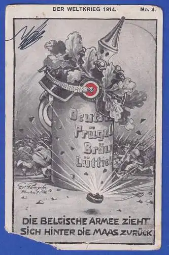 Feldpost 1.Weltkrieg Bildpostkarte Verhöhnung der Belgischen Armee 1914