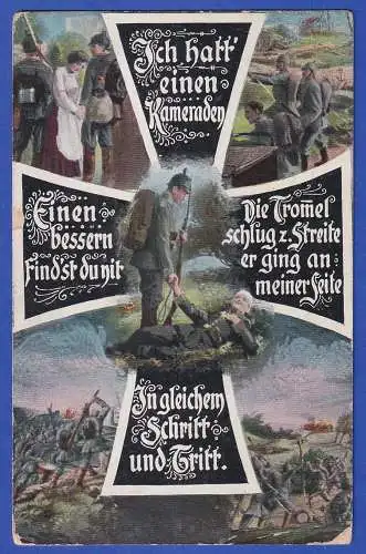 Feldpost 1.Weltkrieg Bildpostkarte Ich hatt' einen Kameraden mit Feldpost-O 