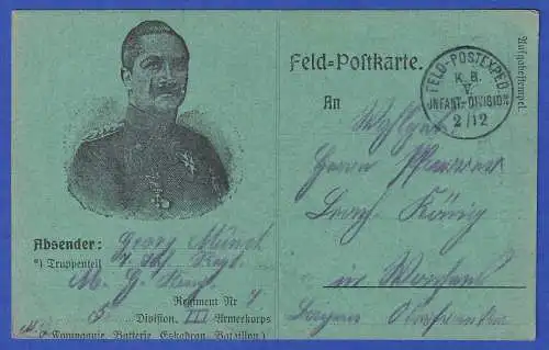 Feldpost 1.Weltkrieg Bildpostkarte Kaiser Wilhelm II. Feldpost-O 1914