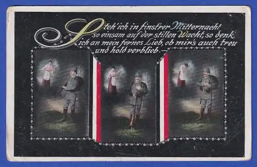 Feldpost 1.Weltkrieg Bildpostkarte Soldat auf Wache mit Feldpost-O 1915