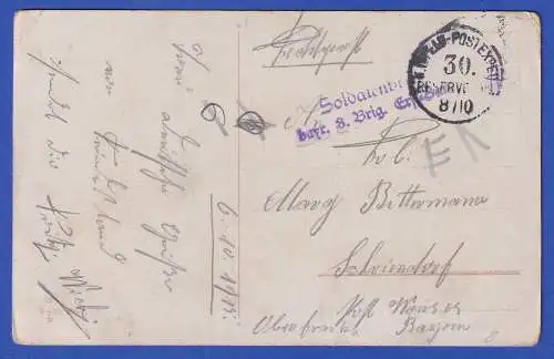Feldpost 1.Weltkrieg Bildpostkarte Soldat auf Wache mit Feldpost-O 1915