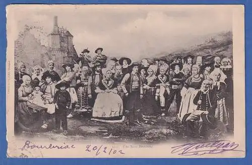 AK Frankreich Bretagne Menschengruppe in traditioneller Tracht gelaufen 1902