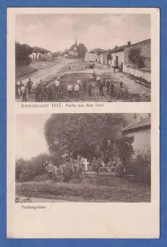 AK Frankreich Remoncourt Partie aus dem Dorf und Heldengräber gelaufen 1915
