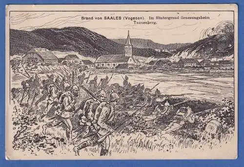 AK Frankreich Brand von Saales (Vogesen), Genesungsheim Tannenberg gelaufen 1914