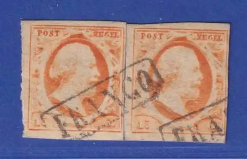 Niederlande 1852 König Willem III. 15 Cent Mi.-Nr. 3 zwei Marken paarweise gest.