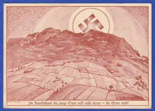 Bildpostkarte NS-Propaganda Hakenkreuz über dem Hesselberg (Franken)