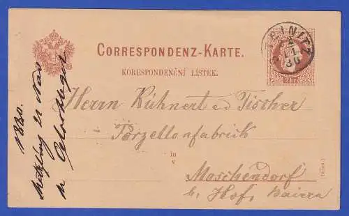 Österreich-Ungarn GA Correspondenz-Karte O B.TEINITZ nach Hof-Moschendorf 1880