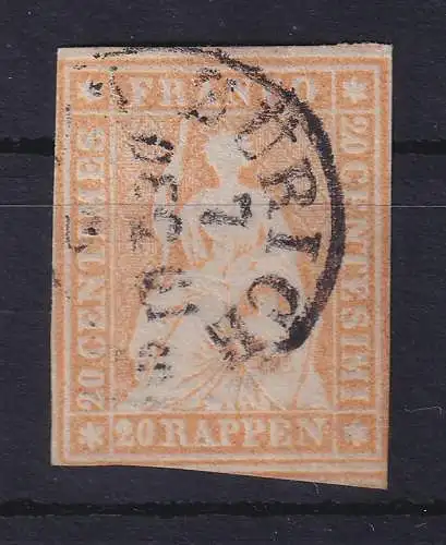 Schweiz 1854 Sitzende Helvetia Berner Druck Mi.-Nr. 16 II Bym O ZÜRICH