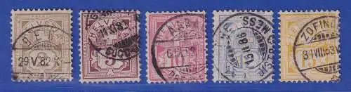 Schweiz 1882 Kreuz über Wertschild Mi.-Nr. 45-49 Satz kpl. gestempelt