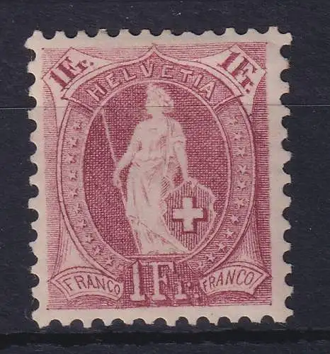 Schweiz 1882 Stehende Helvetia 1 Fr purpur Mi.-Nr. 63YC ungebraucht *