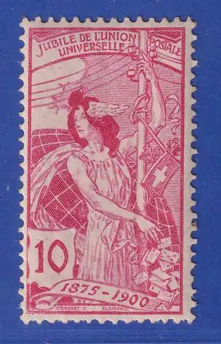 Schweiz 1900 Weltpostverein UPU 10 C rosa Mi.-Nr. 72 IIIa ungebraucht *