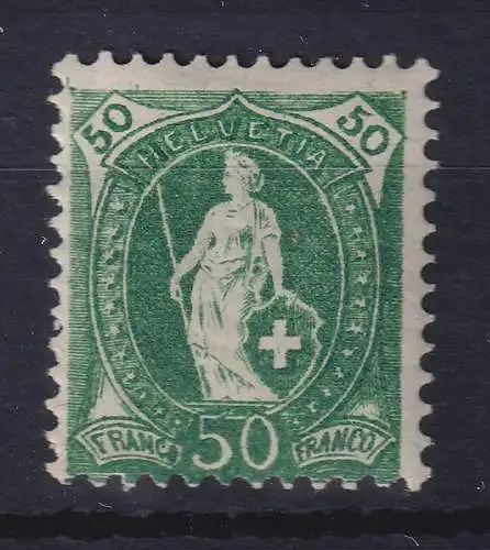 Schweiz 1907/08 Stehende Helvetia 50 C grün Mi.-Nr. 92Da ungebraucht *
